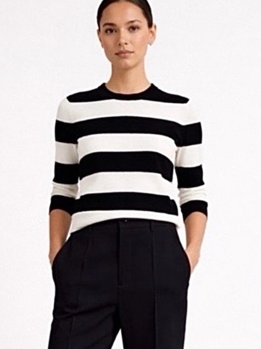 Theory 'Prosecco' Crop Sweater Black/White EUC Large